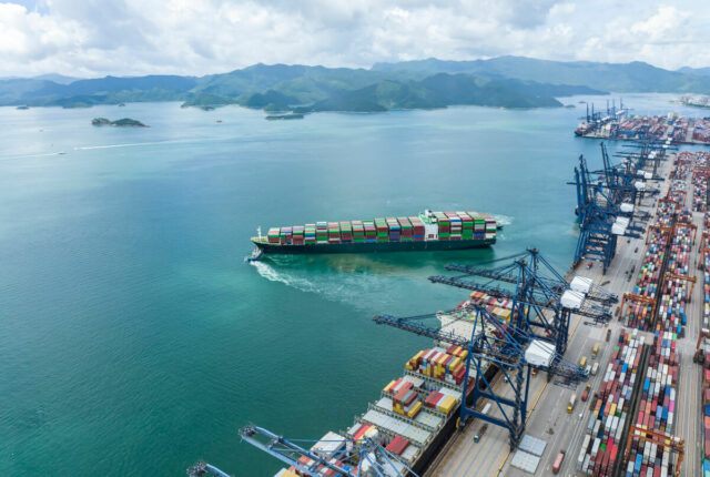 containership leaving port